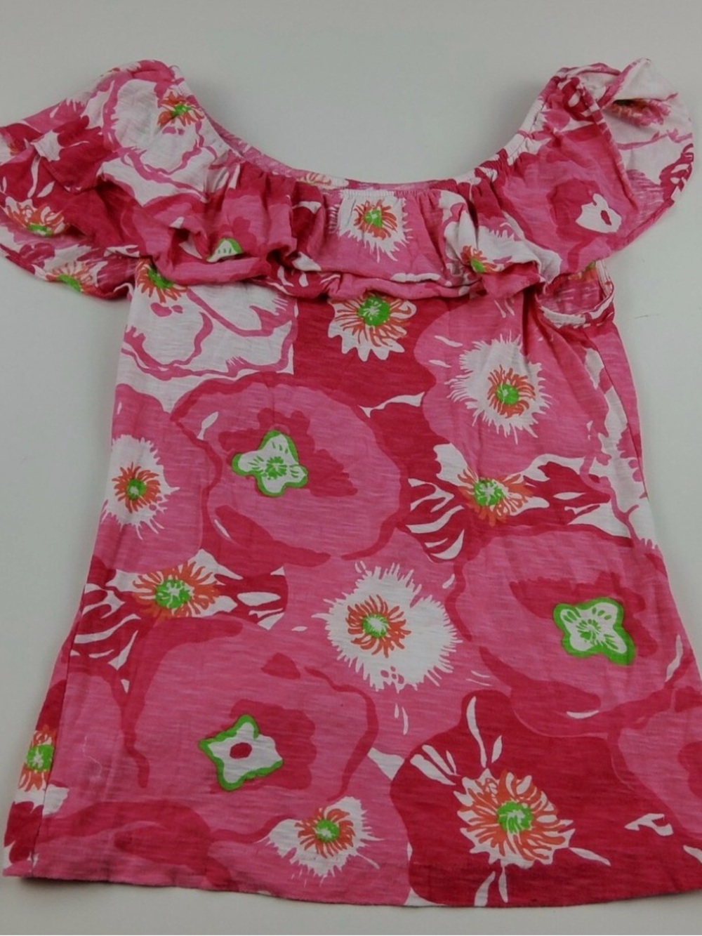 Lilly Pulitzer Wynne Ruffle Neck Top Floral Size XL extra large
